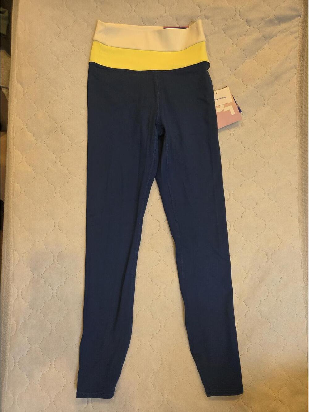 Xxs Blue colorblock Leggings with Yellow Waistband